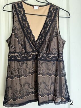 Talen y2k Black Lace Overlay Chemise top babydoll with Nude Lining 1XL neutral